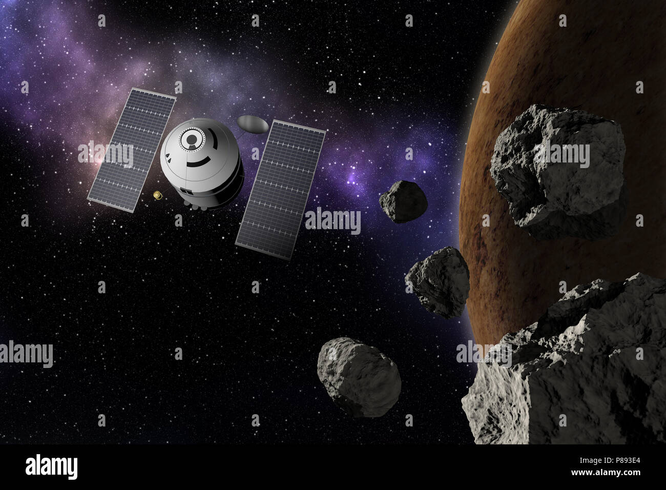 Engin volant près de planète inconnue. L'exploration de l'espace. 3d illustration. Banque D'Images