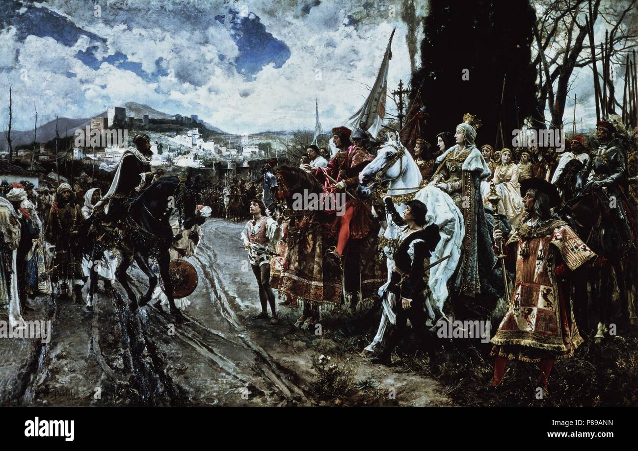Rendición de Granada. Aussi connu sous le nom de l'oeuvre : Abandon de Grenade en 1492, la. Musée : Palacio del Senado. Banque D'Images