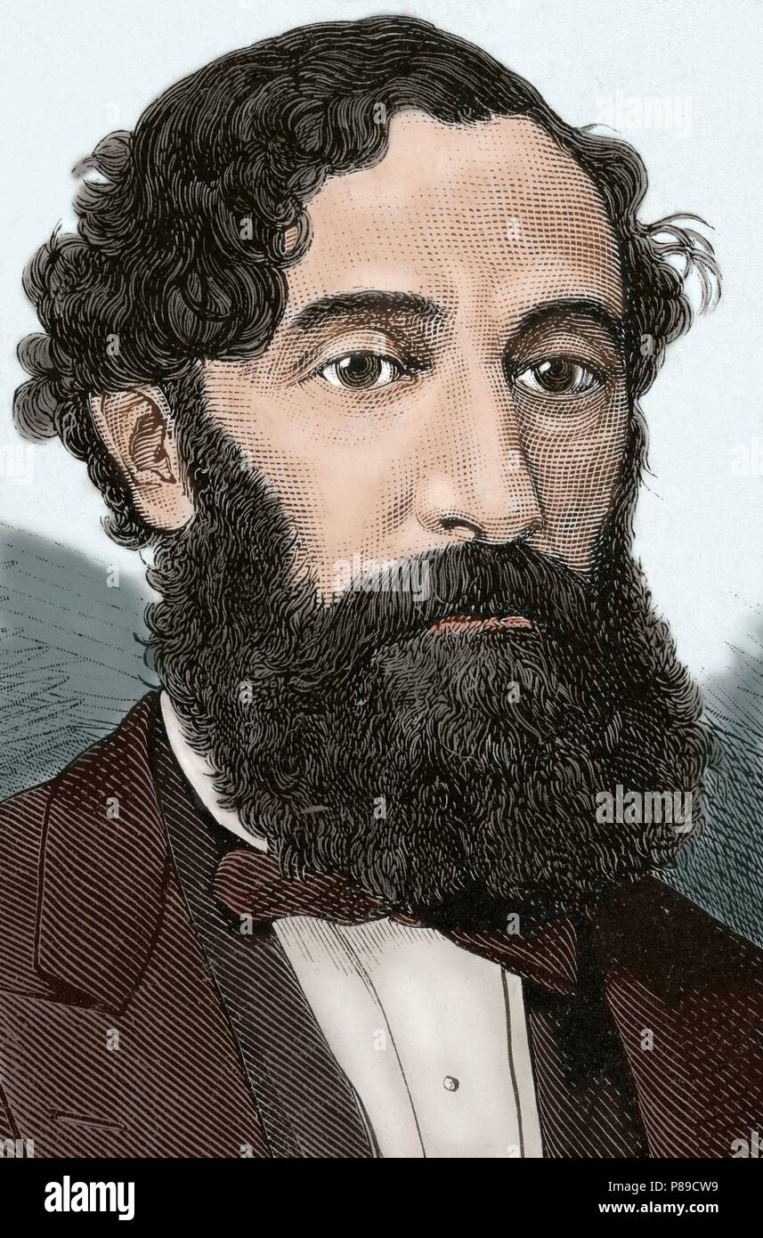 Bartolomé Mitre (1821-1906). Homme d'État argentin, militaires et l'auteur. Président de l'Argentine de 1862 à 1868. Portrait. La gravure. 19e siècle. De couleur. Banque D'Images