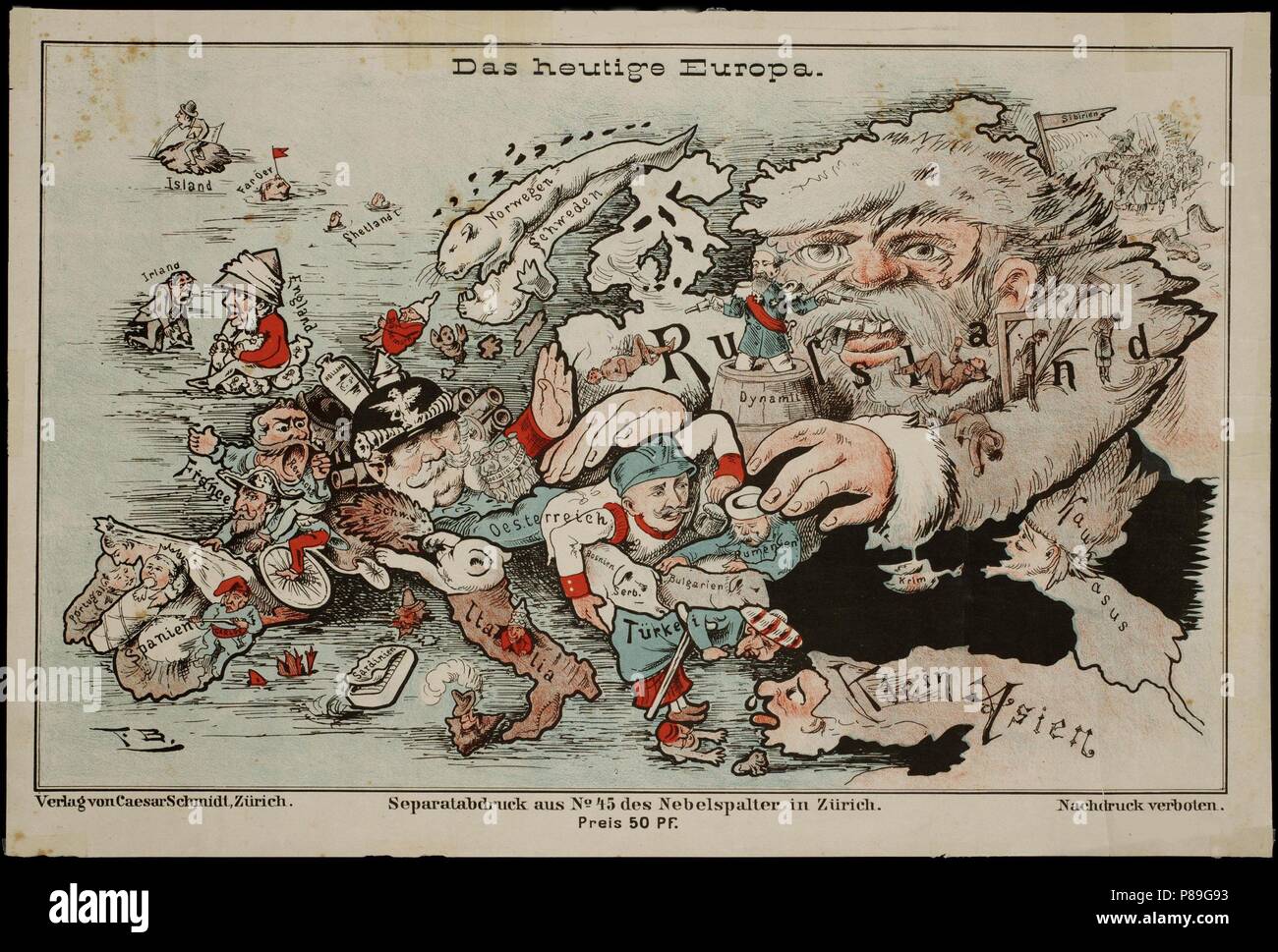 L'Europe d'aujourd'hui. Un Serio-Comic Carte de l'Europe. Musée : collection privée. Banque D'Images