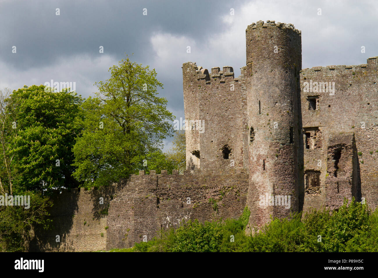 Vue sur le château de Carmarthen. Carmarthenshire, Pays de Galles. Mai. Banque D'Images