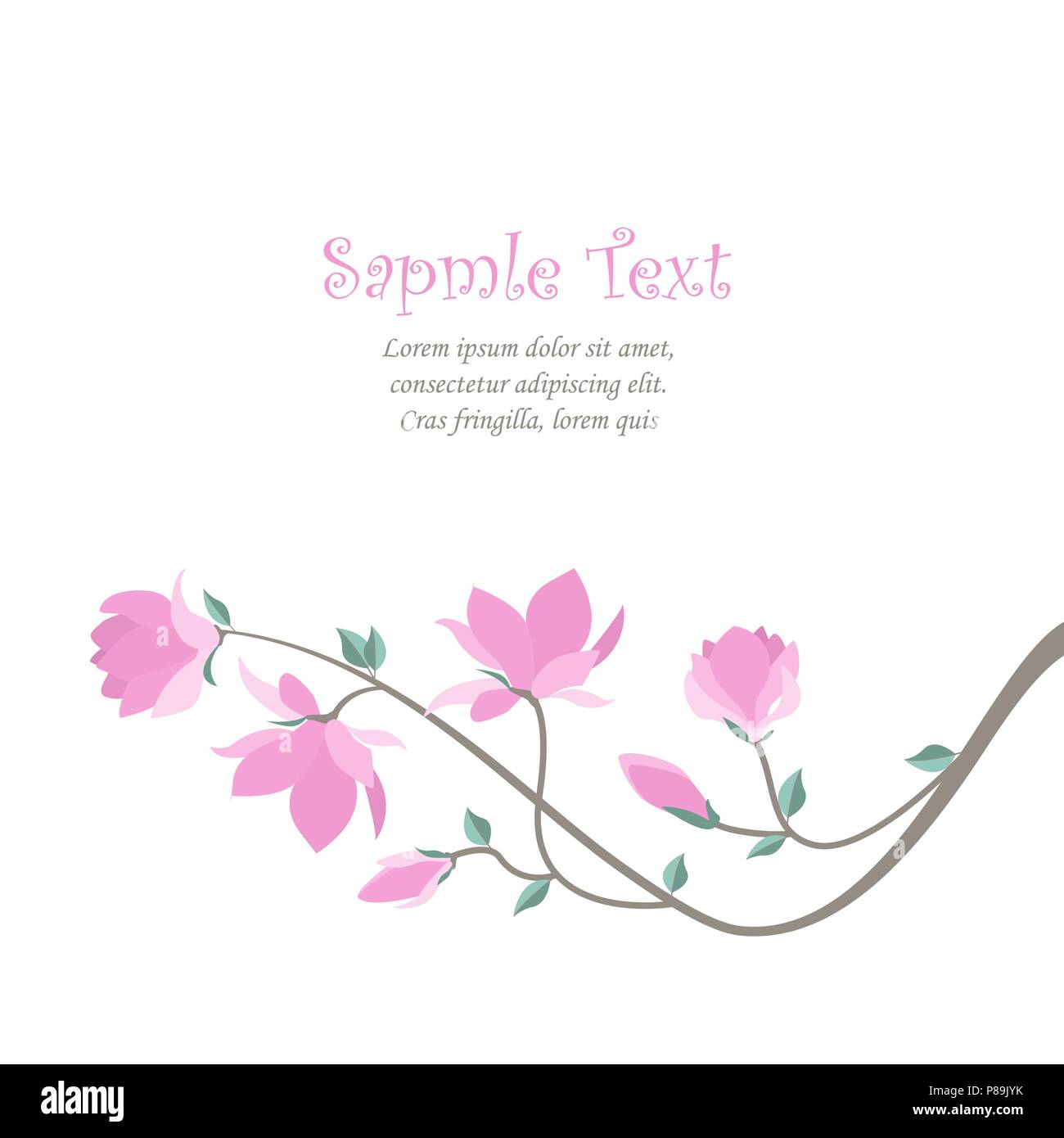 Vector illustration fleurs roses. Printemps fleurs magnolia branch Illustration de Vecteur