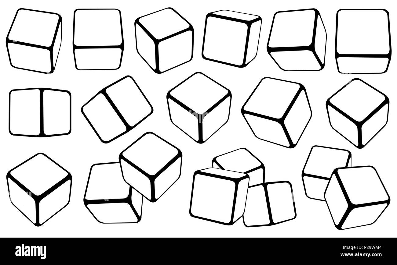 Ensemble de cubes dans différentes positions isolated on white Banque D'Images