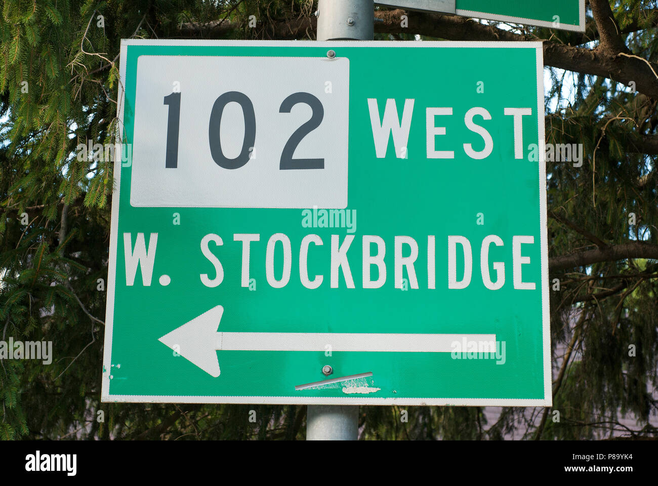 Panneau routier à Stockbridge, comté de Berkshire, Massachusetts, USA Banque D'Images