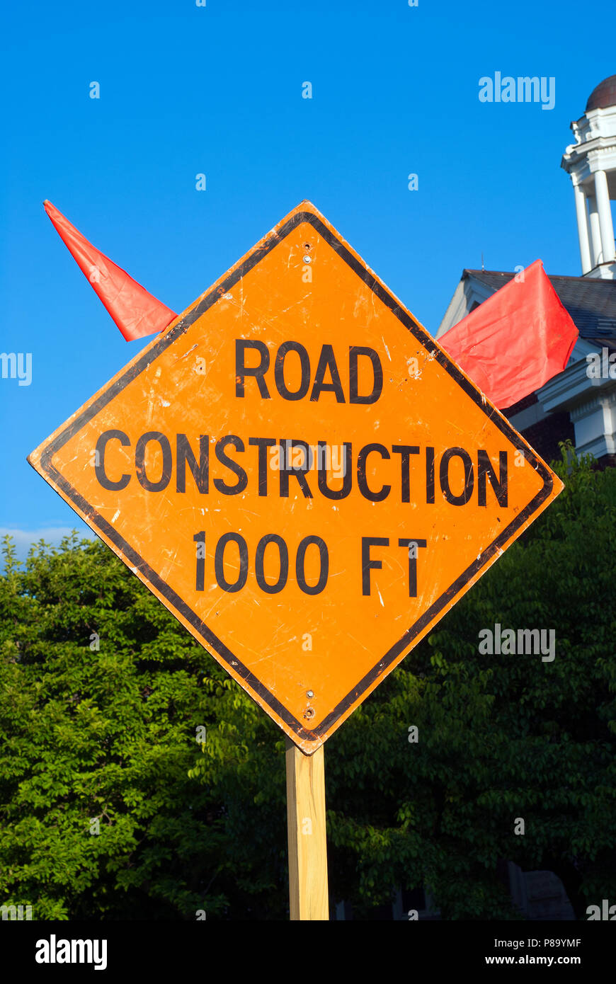 Signe de la construction routière à Stockbridge, comté de Berkshire, Massachusetts, USA Banque D'Images