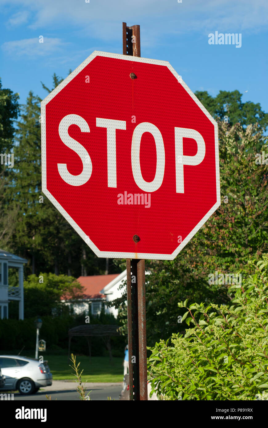 Panneau d'arrêt à Stockbridge, comté de Berkshire, Massachusetts, USA Banque D'Images