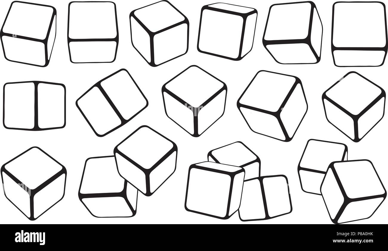 Ensemble de cubes dans différentes positions isolated on white Illustration de Vecteur