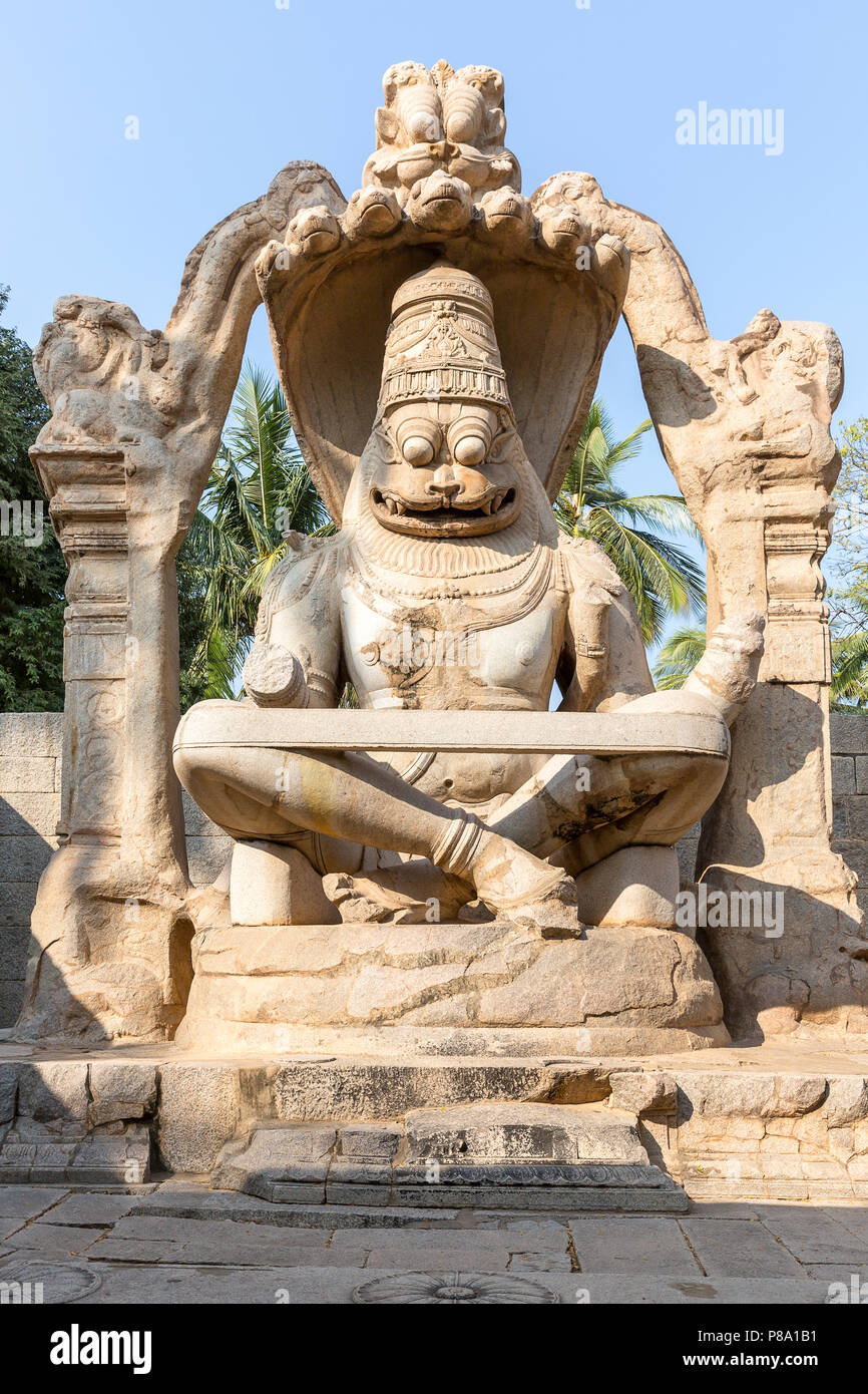 Sculpture de Narasimha, Hampi, Karnataka, Inde Banque D'Images