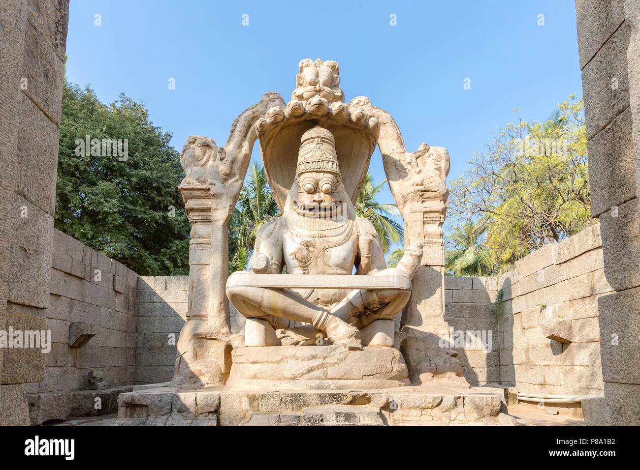 Sculpture de Narasimha, Hampi, Karnataka, Inde Banque D'Images
