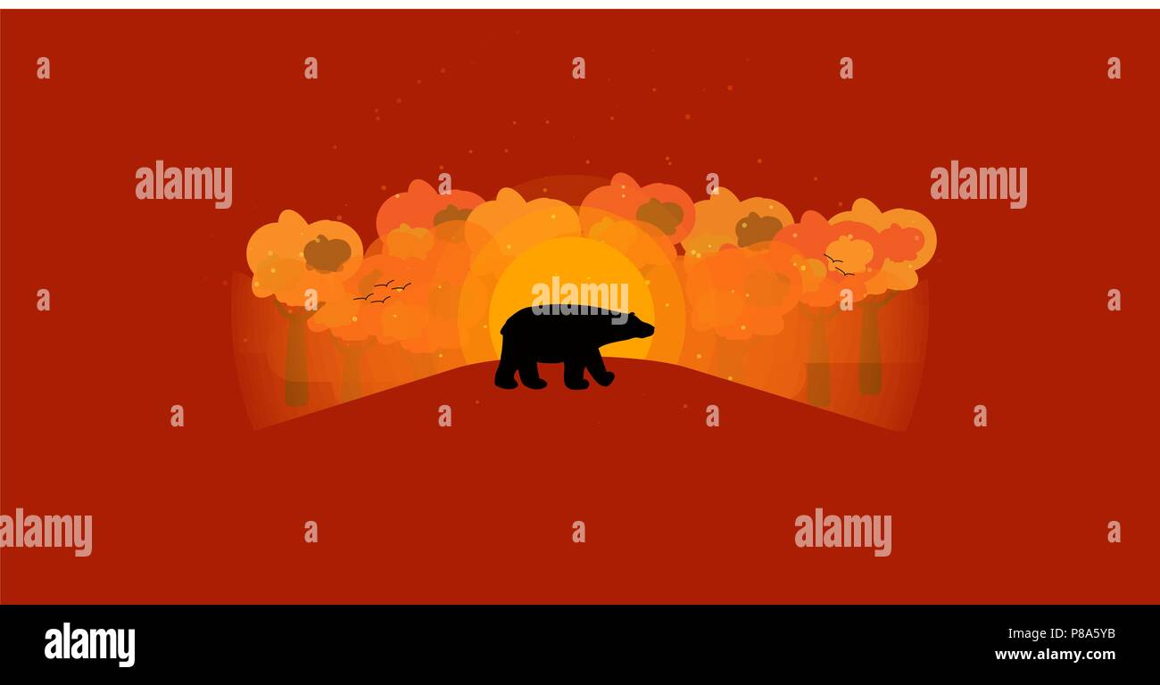 Bonjour automne fond avec des animaux sauvages et d'arbres aux couleurs de l'automne de forme , Sunrise , illustration vectorielle Illustration de Vecteur