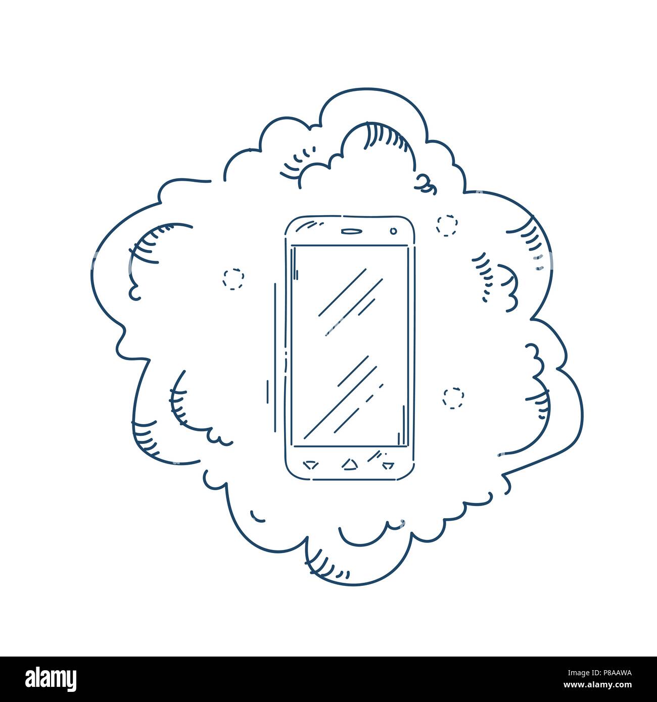 Applications mobiles smartphone concept sur fond blanc doodle croquis Illustration de Vecteur