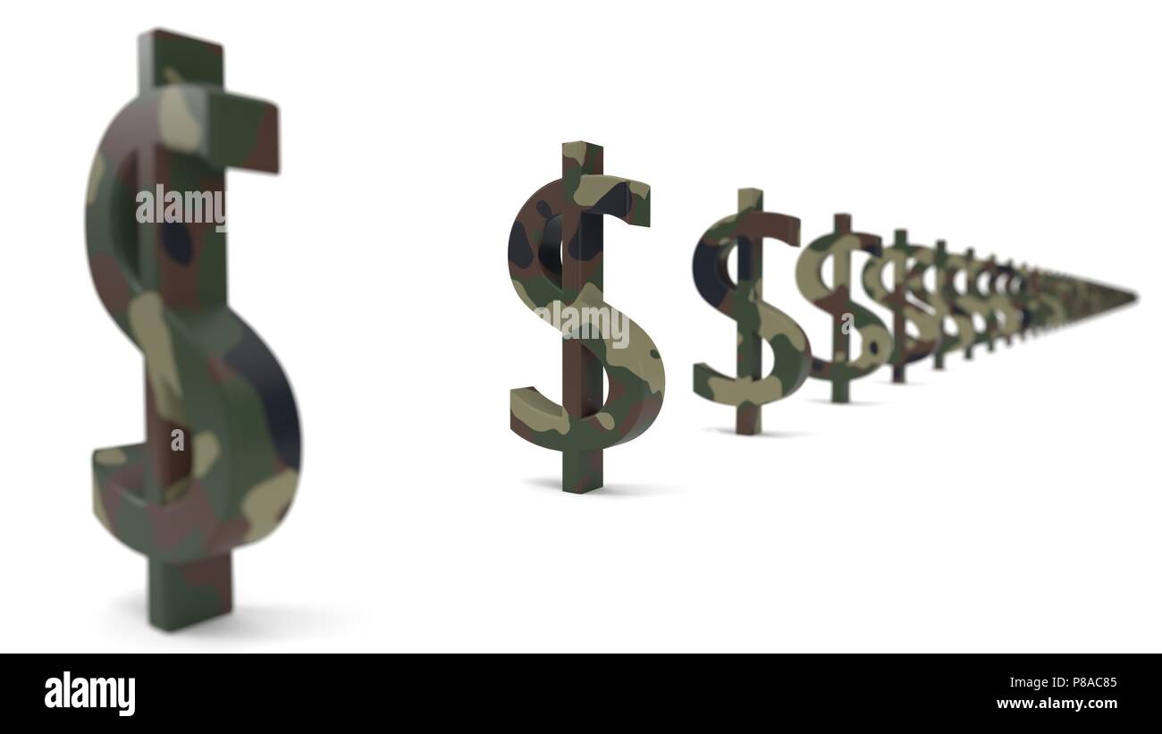 Monnaie dollar sign avec de la peinture de camouflage de l'armée de la guerre de l'économie. concept. 3d illustration. Banque D'Images
