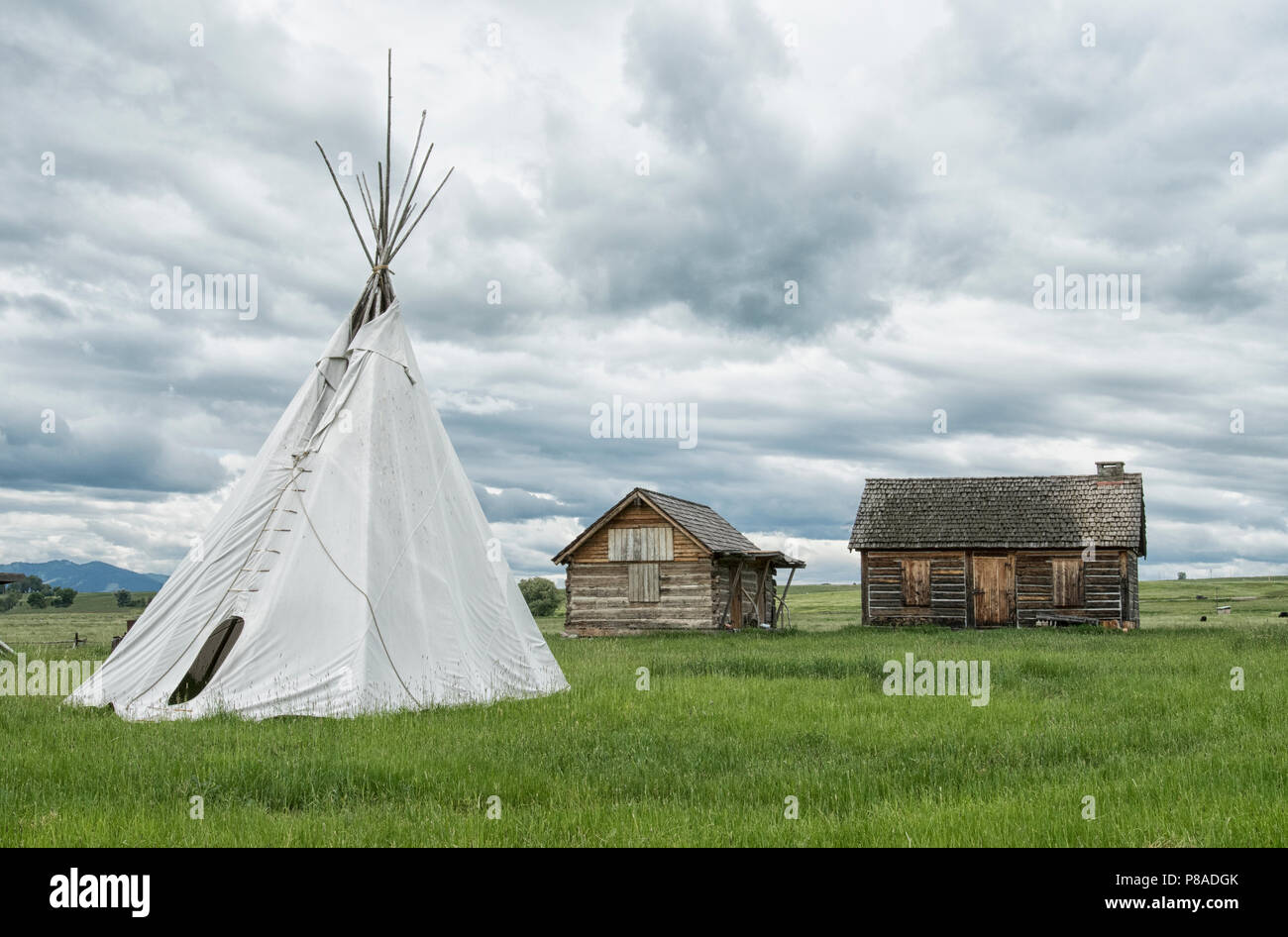 Amérique du Nord ; United States ; Montana ; Fort Connah ; lieu historique ; plus ancienne structure existante dans le Montana ; dernière la baie d'Hudson construit je Banque D'Images