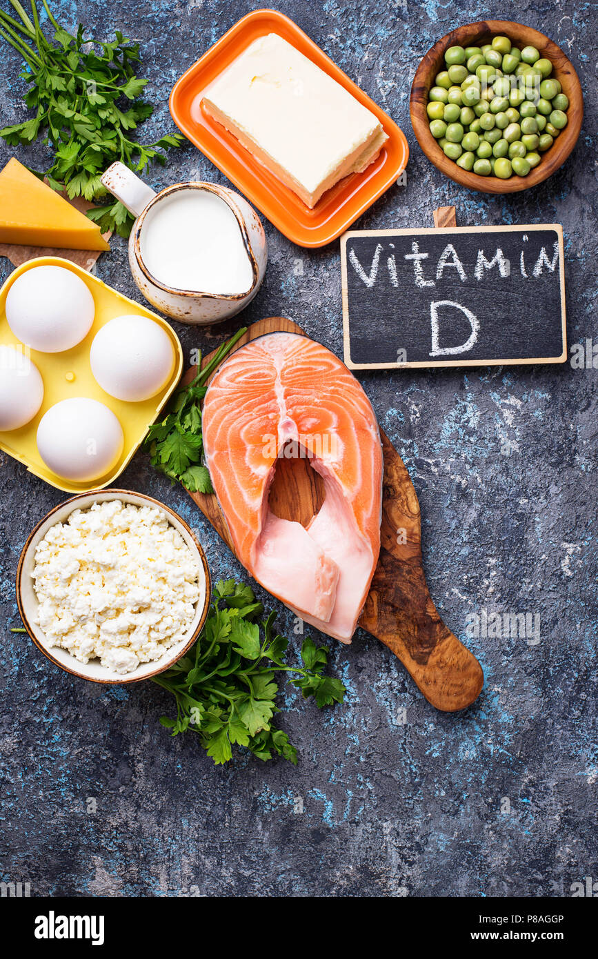 Aliments sains contenant de la vitamine D Banque D'Images
