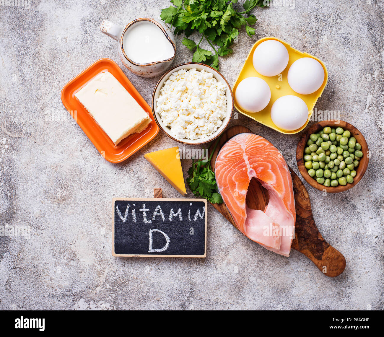 Aliments sains contenant de la vitamine D Banque D'Images