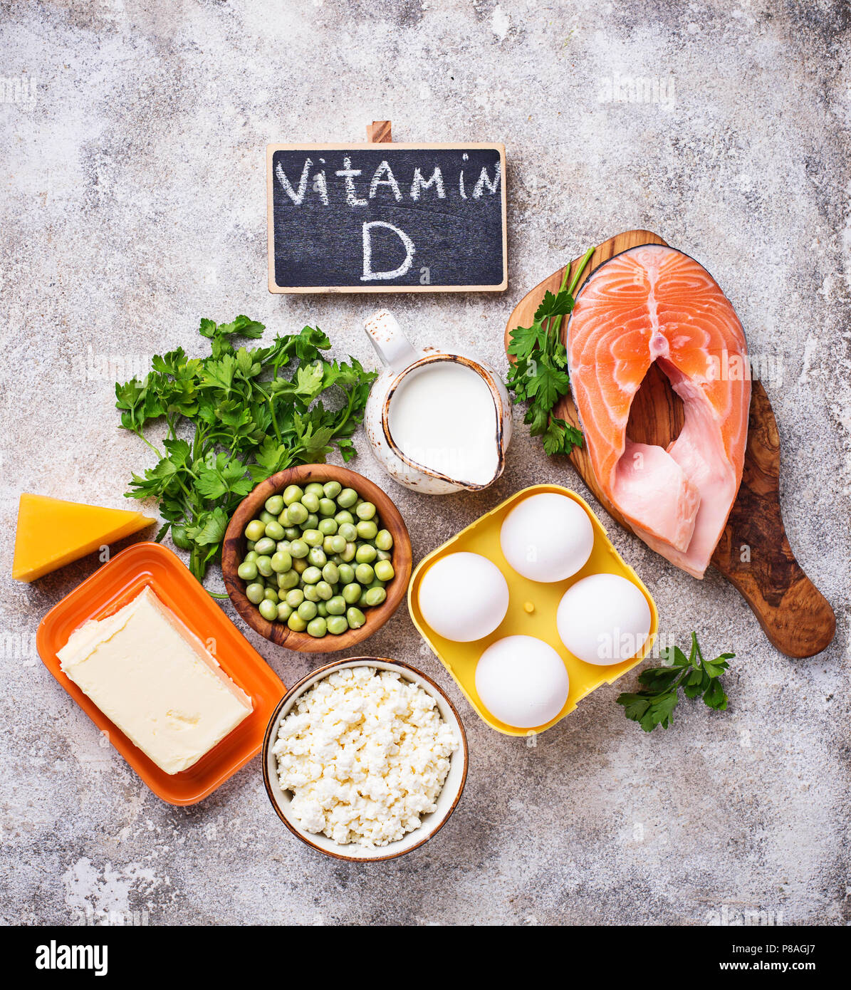 Aliments sains contenant de la vitamine D Banque D'Images