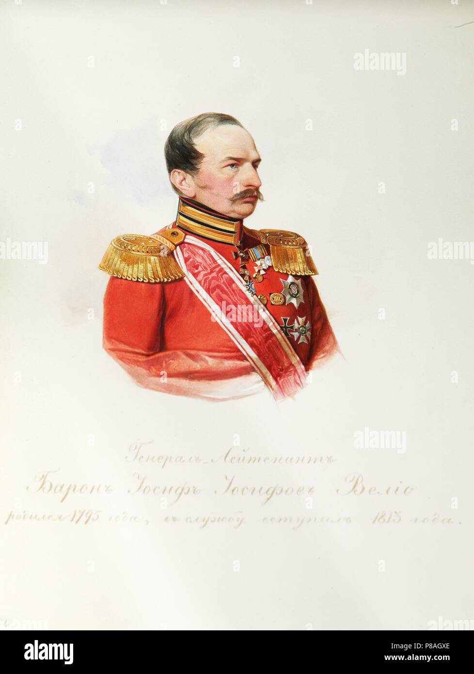 Portrait du baron von Velio Iosif Iosifovich (1795-1867) (tiré de l'Album de la cavalerie de la garde impériale). Musée : Institut de la littérature russe (Pushkin-House IRLI), Saint-Pétersbourg. Banque D'Images