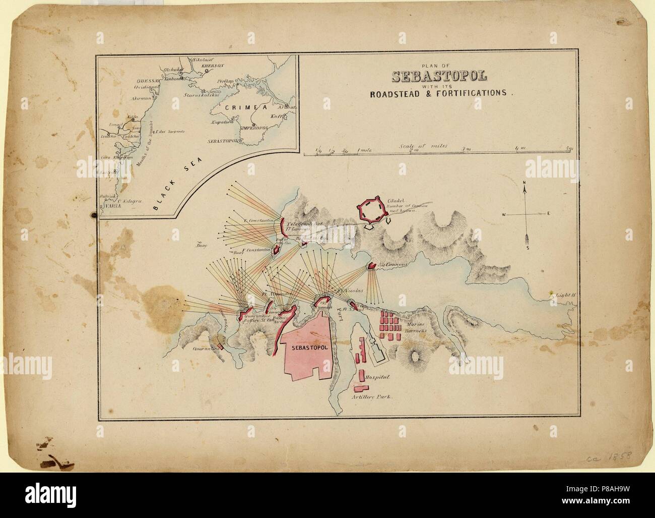 Planifier de Sébastopol avec sa rade et fortifications. Musée : collection privée. Banque D'Images