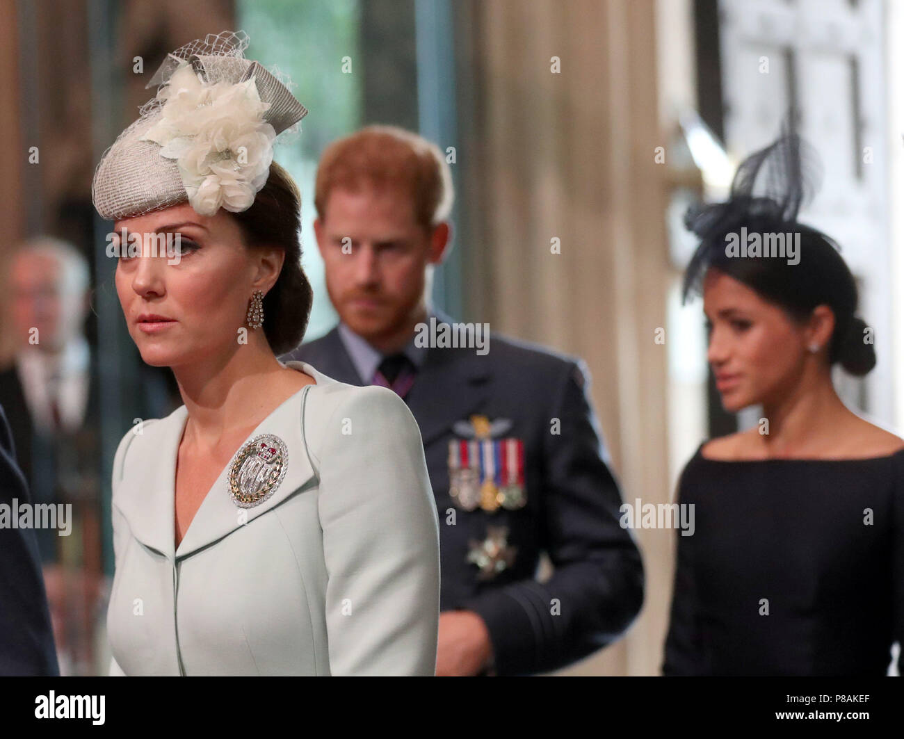 La duchesse de Cambridge et le duc et la duchesse de Kent arrivent pour un service à l'abbaye de Westminster, Londres, pour marquer le centenaire de la Royal Air Force. Banque D'Images