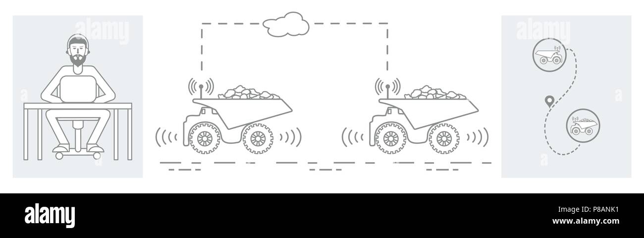 Transports intelligents et de camionnage. La surveillance et le contrôle des entreprises de camionnage. Les nouvelles technologies. Illustration de Vecteur