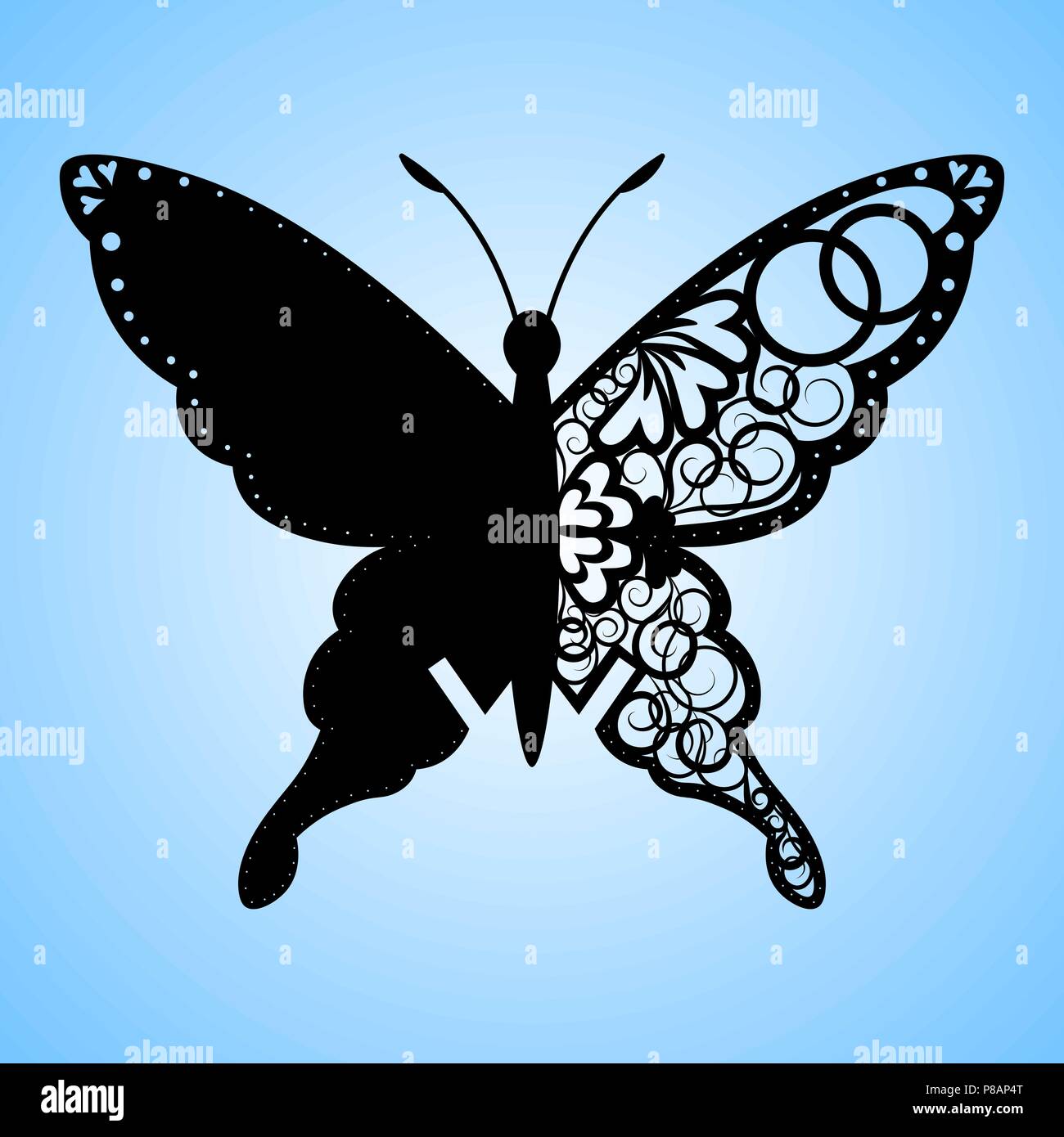 Découpe papillon, vecteur de mariage découpe Laser place card, carte décorative noire sur papier. Illustration de Vecteur