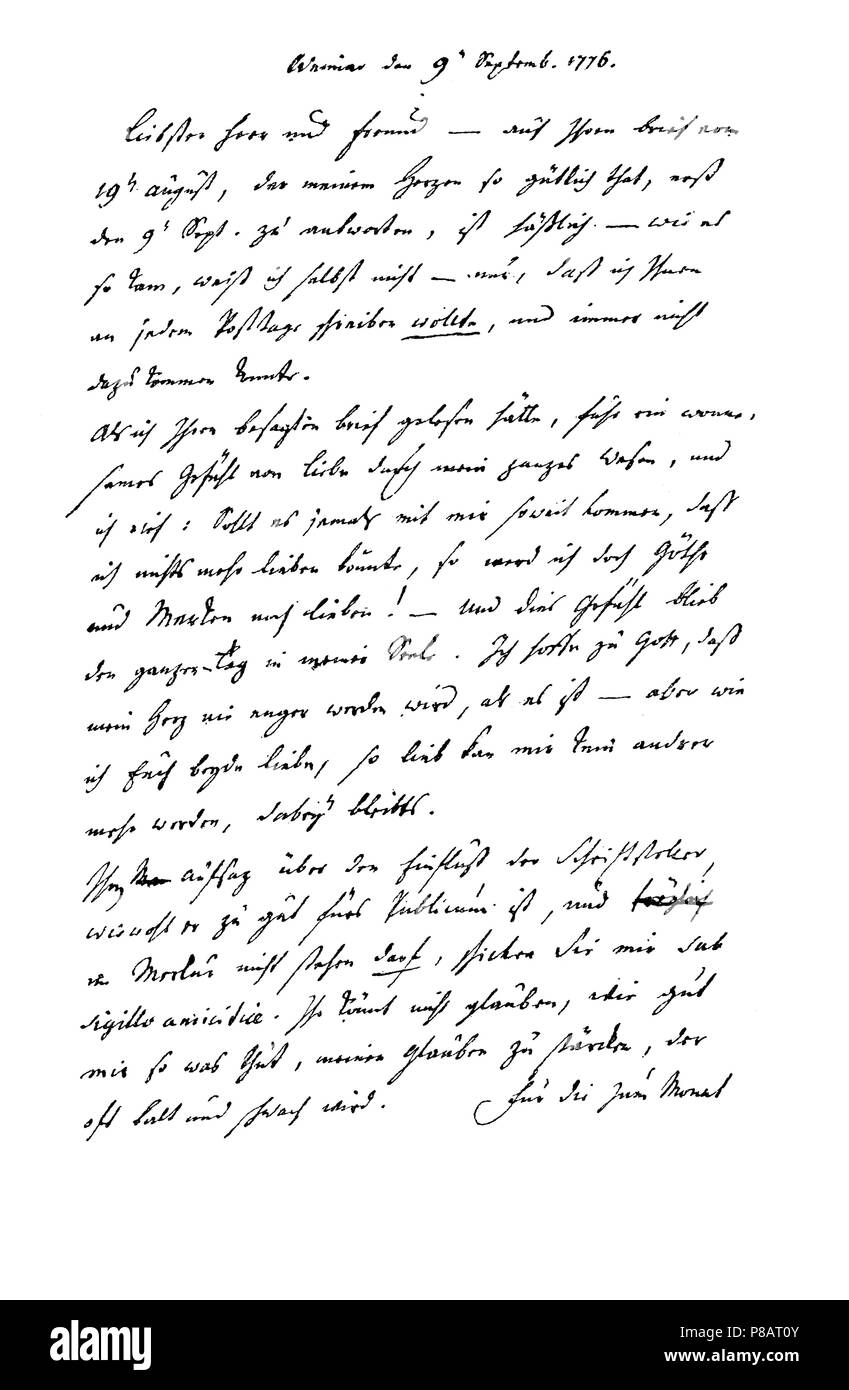 Christoph Martin Wieland, (1733-1813), poète allemand, traducteur et éditeur de l'Illumination. Wieland's lettre du 9 septembre 1776 à Joh. Heinrich Merc, 1910 Banque D'Images