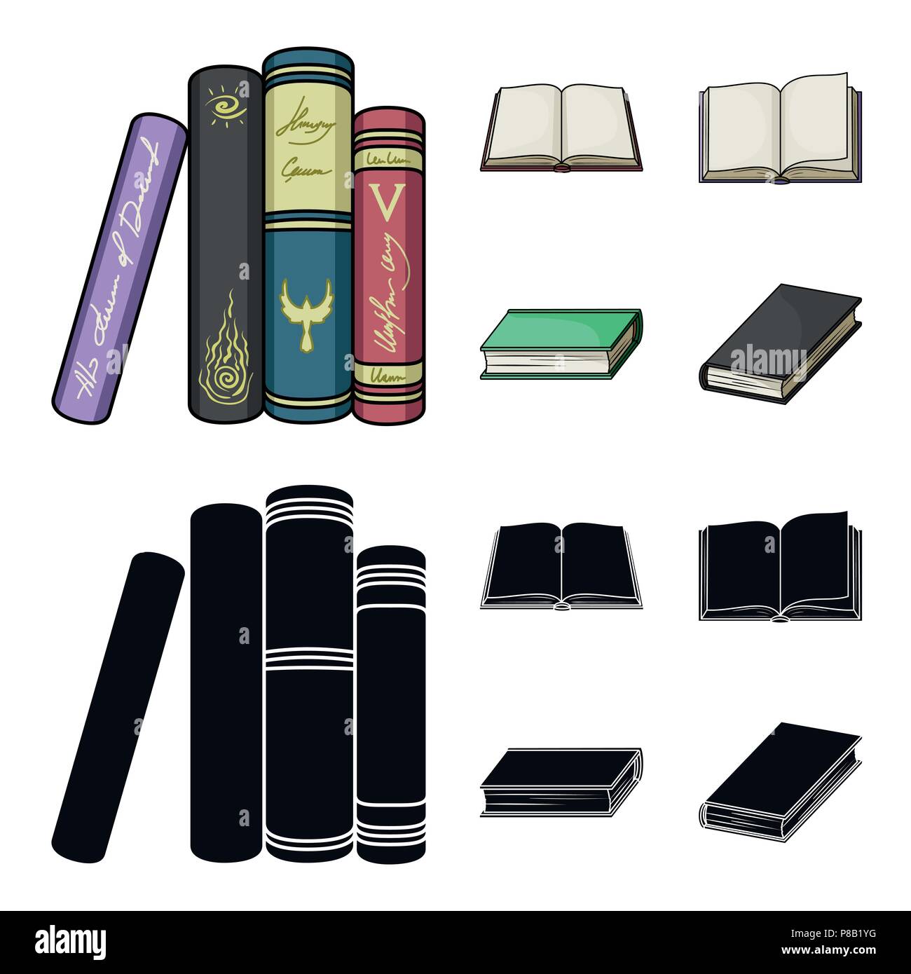 Différents types de livres. Livres collection set icônes de cartoon,black style symbole vecteur illustration de stock . Illustration de Vecteur