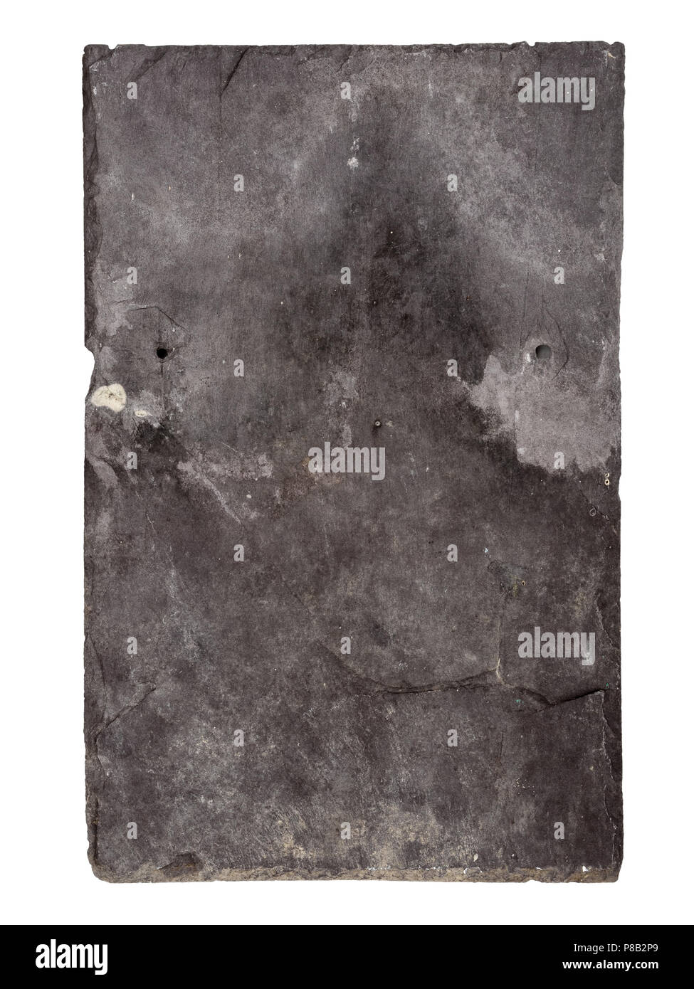 Véritable vieille ardoise tuile avec de véritables signes de l'âge isolé sur fond blanc. Banque D'Images