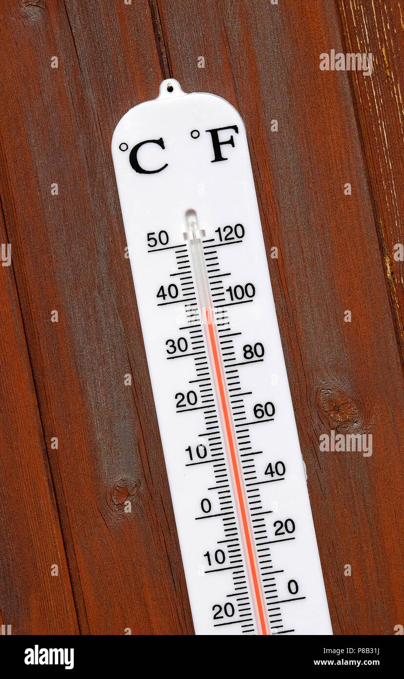 Thermomètre sur la porte de la remise de jardin Banque D'Images