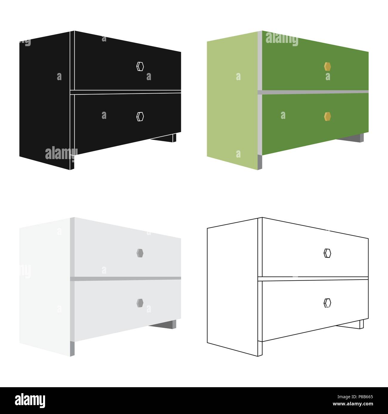 Table de chevet blanc avec deux tiroirs.Prix Accessoires pour toutes sortes de choses.meubles de chambre à coucher simple icône dans cartoon style symbole vecteur web stock j Illustration de Vecteur