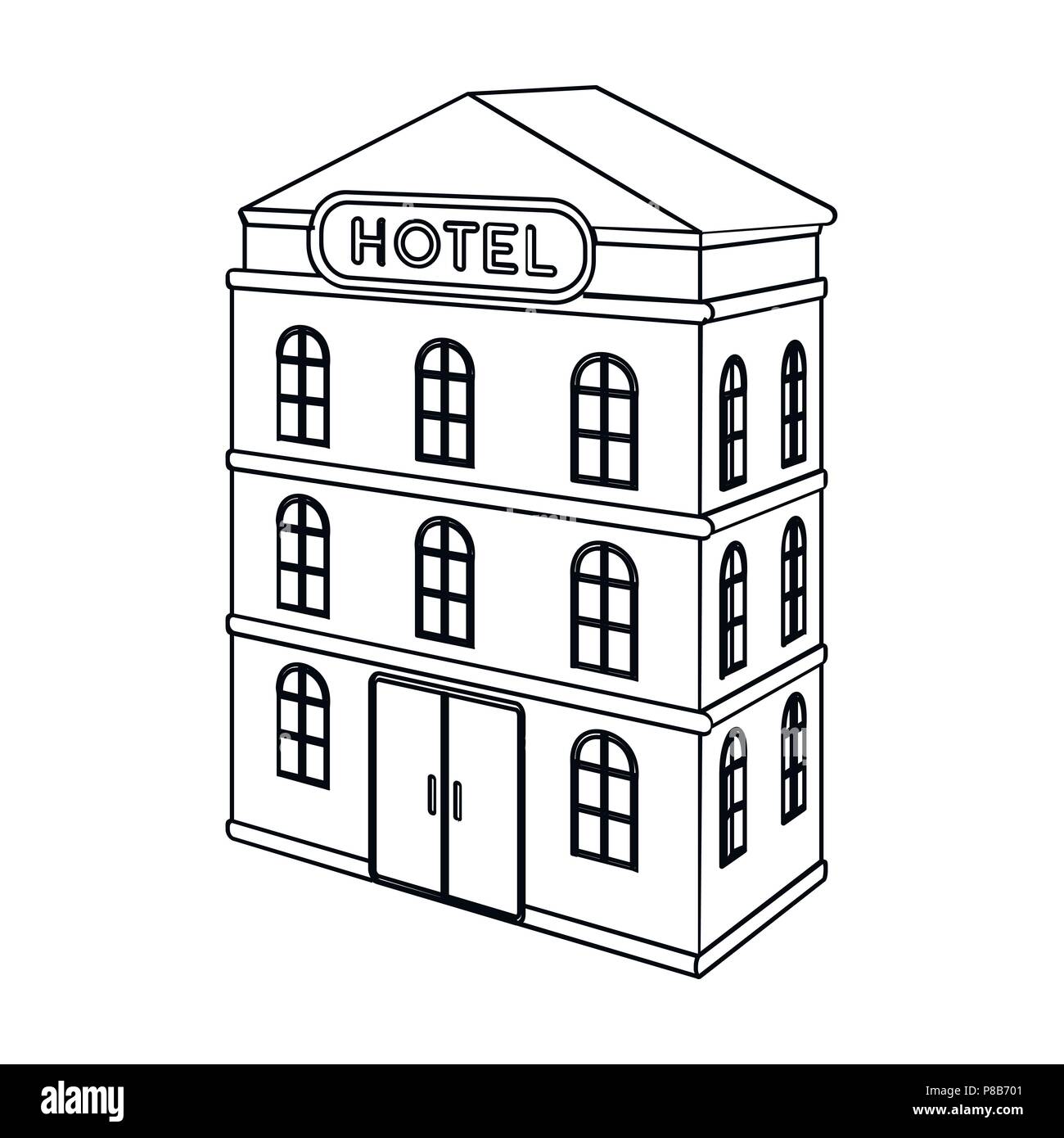 Hôtel de trois étages. Bâtiment d'architecture de l'hôtel simple icône dans le style Contour Symbole vecteur illustration de stock . Illustration de Vecteur