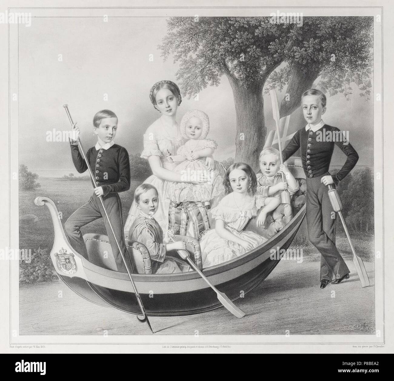 Les enfants de Duc Pierre d'Oldenbourg (1812-1881) : Alexandra, Katharine, Nikolaus, Alexander et Georg. Musée : Etat de l'Ermitage, Saint-Pétersbourg. Banque D'Images