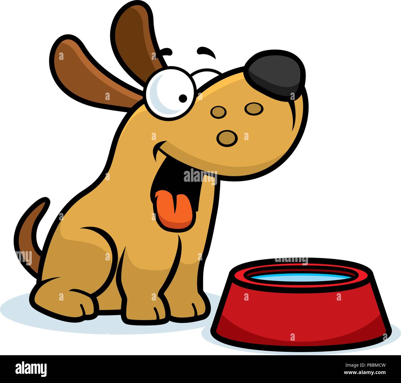 Illustration d'une caricature d'un chien avec une cuvette d'eau. Illustration de Vecteur
