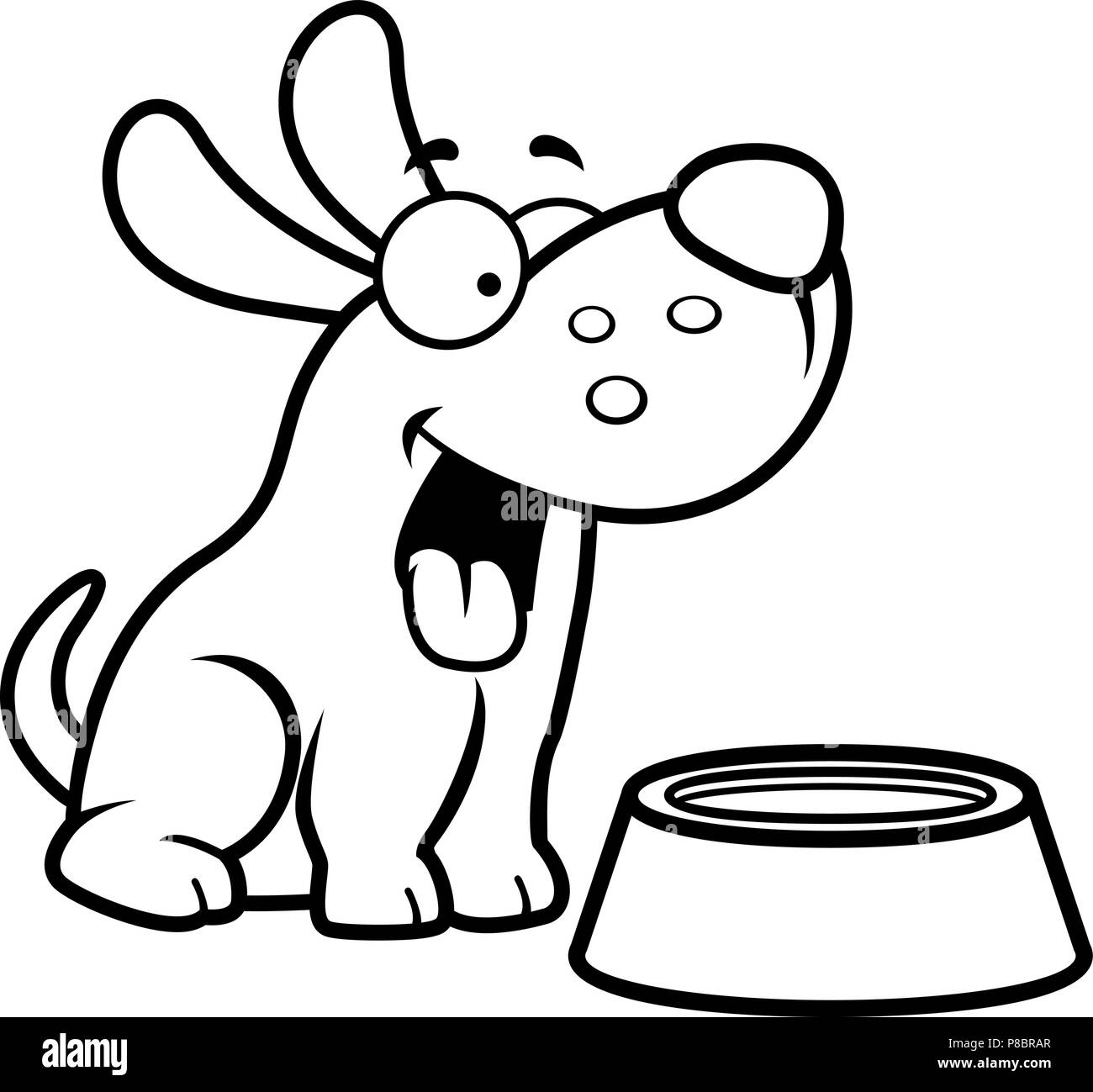 Illustration d'une caricature d'un chien avec une cuvette d'eau. Illustration de Vecteur