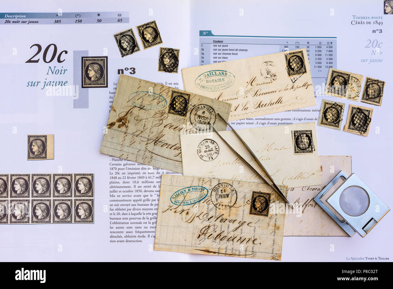 L'histoire postale française 1849-1850 Lettres, timbres et manuel catalogue spécialisé - 20c Cérès a été le premier timbre-poste français. Banque D'Images