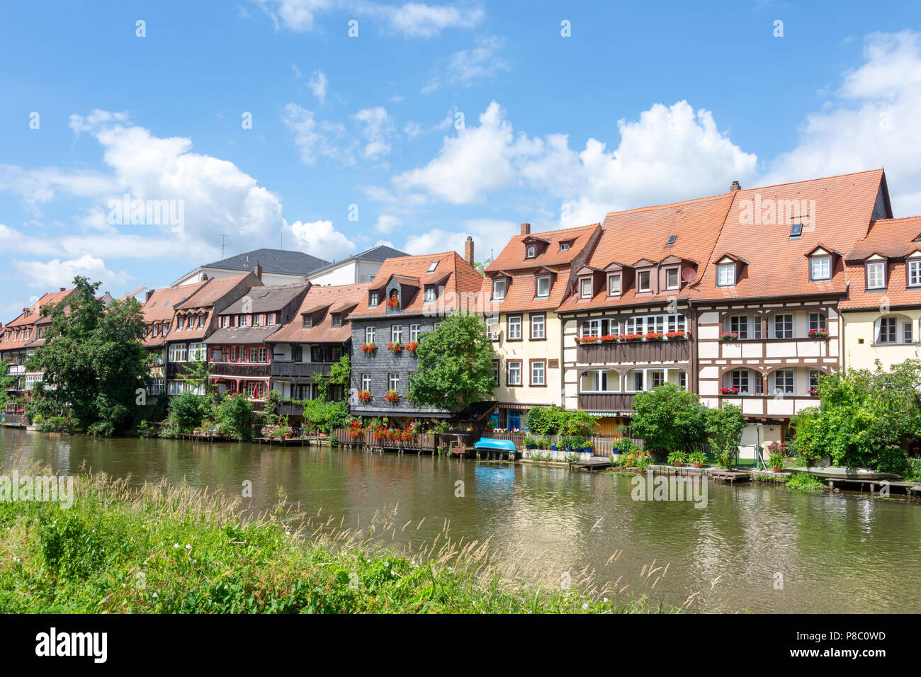 Maisons de pêcheurs du 19ème siècle dans Klein-Venedig (Petite Venise) dans la région de Bamberg. Banque D'Images