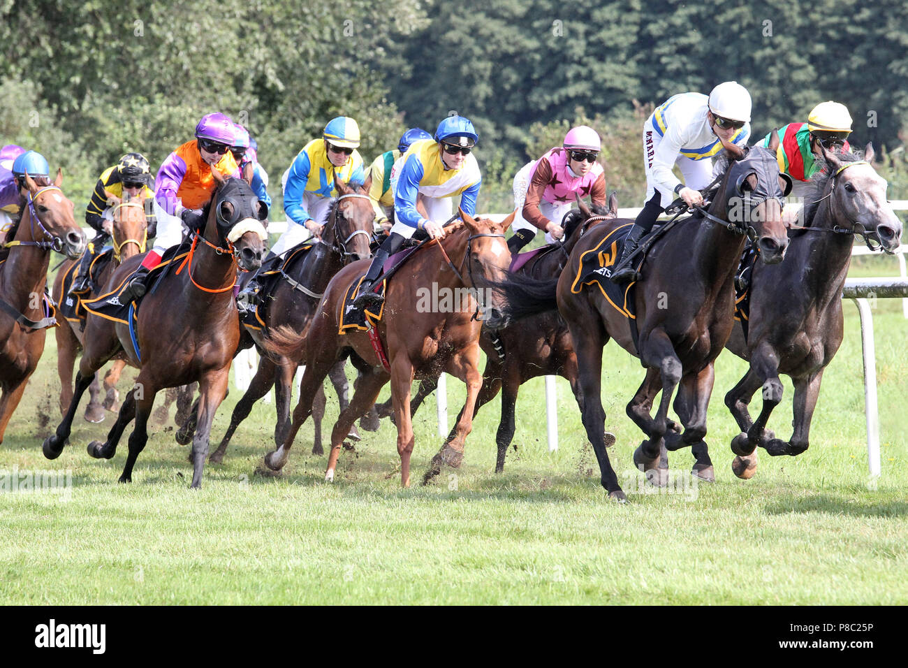Iffezheim, chevaux et jockeys dans l'arc Banque D'Images