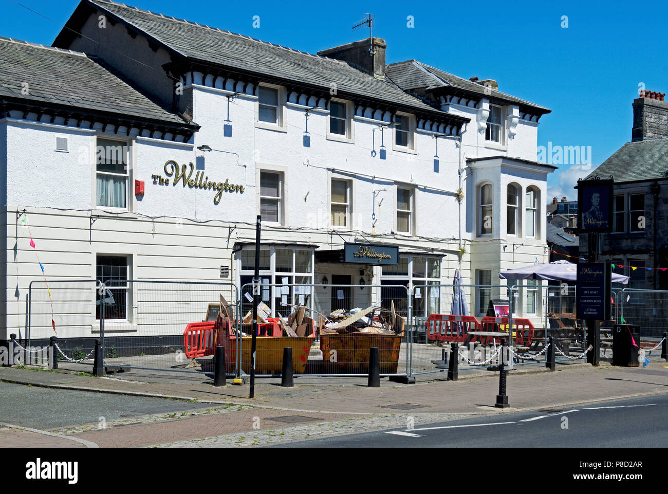 Le Wellington pub, en rénovation, Dalton, Cumbria, Angleterre, Royaume-Uni Banque D'Images