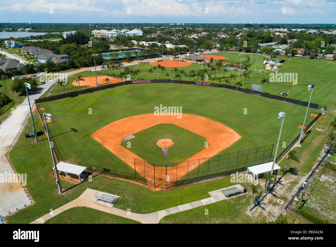 Vue aérienne d'un losange de baseball champ utilisé pour les sports récréatifs Banque D'Images Vue aérienne d'un losange de baseball champ utilisé pour les sports récréatifs Banque D'Images