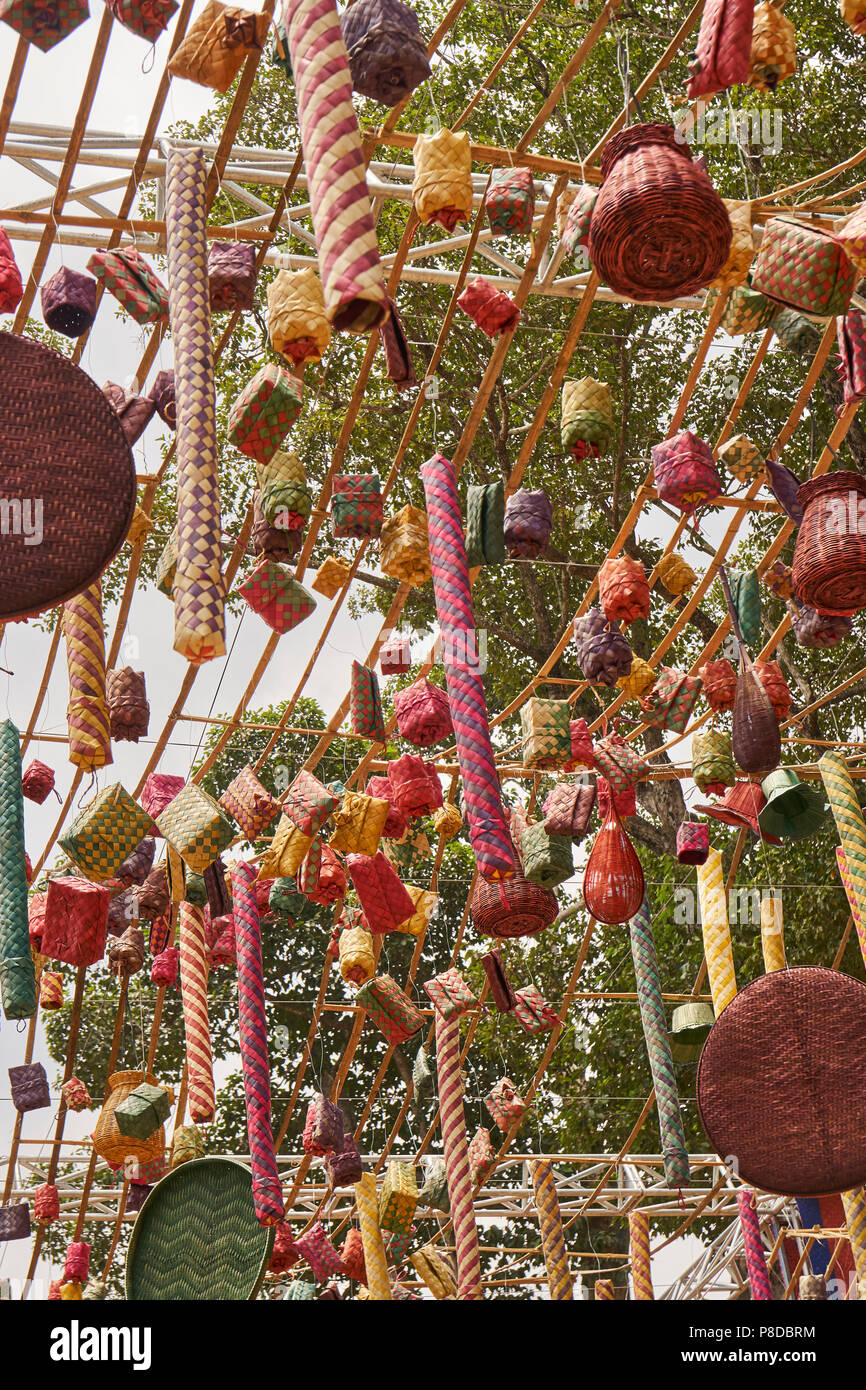 Décorations cambodgiennes du nouvel an à Angkor Wat, Siem Reap, Cambodge Banque D'Images