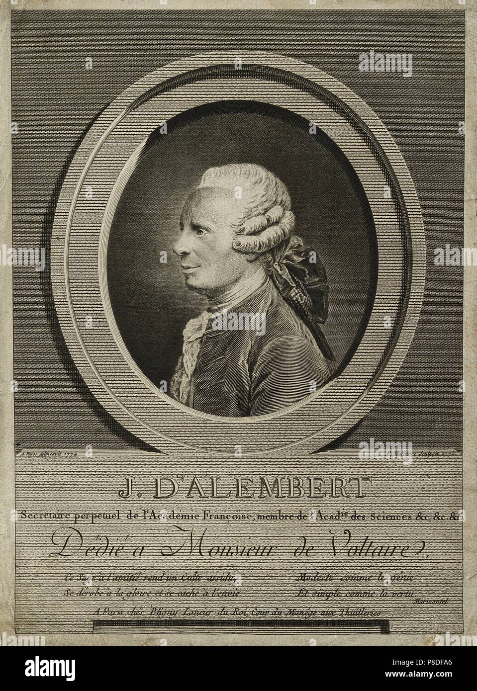 Portrait du mathématicien, physicien et philosophe, scientifique américain Jean Baptiste le Rond d'Alembert (1717-1783). Musée : A. Pouchkine Memorial Museum, Saint-Pétersbourg. Banque D'Images