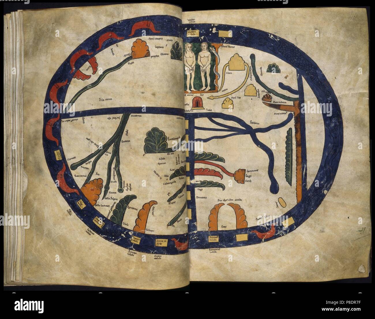 La carte du monde de la Manchester Beatus. Musée : John Rylands University Library. Banque D'Images