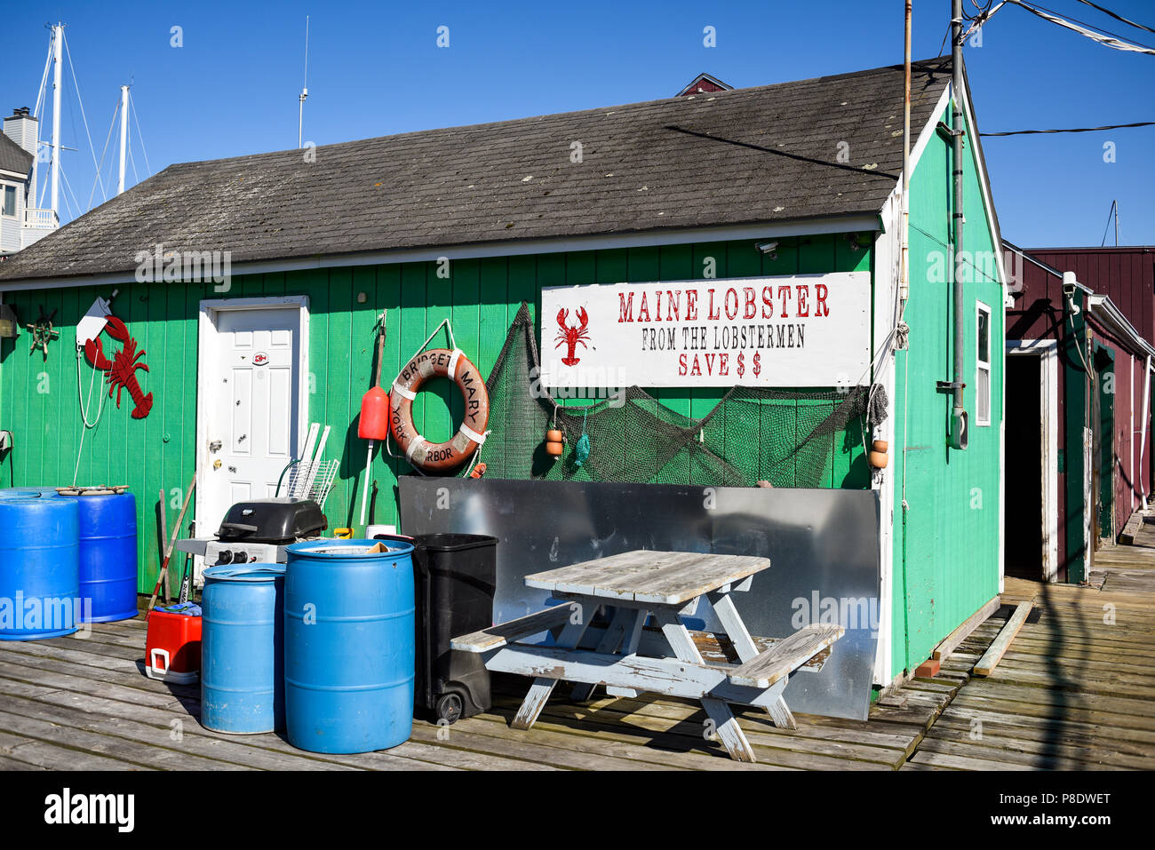 Port de pêche du homard, dock house à Portland, Maine Banque D'Images