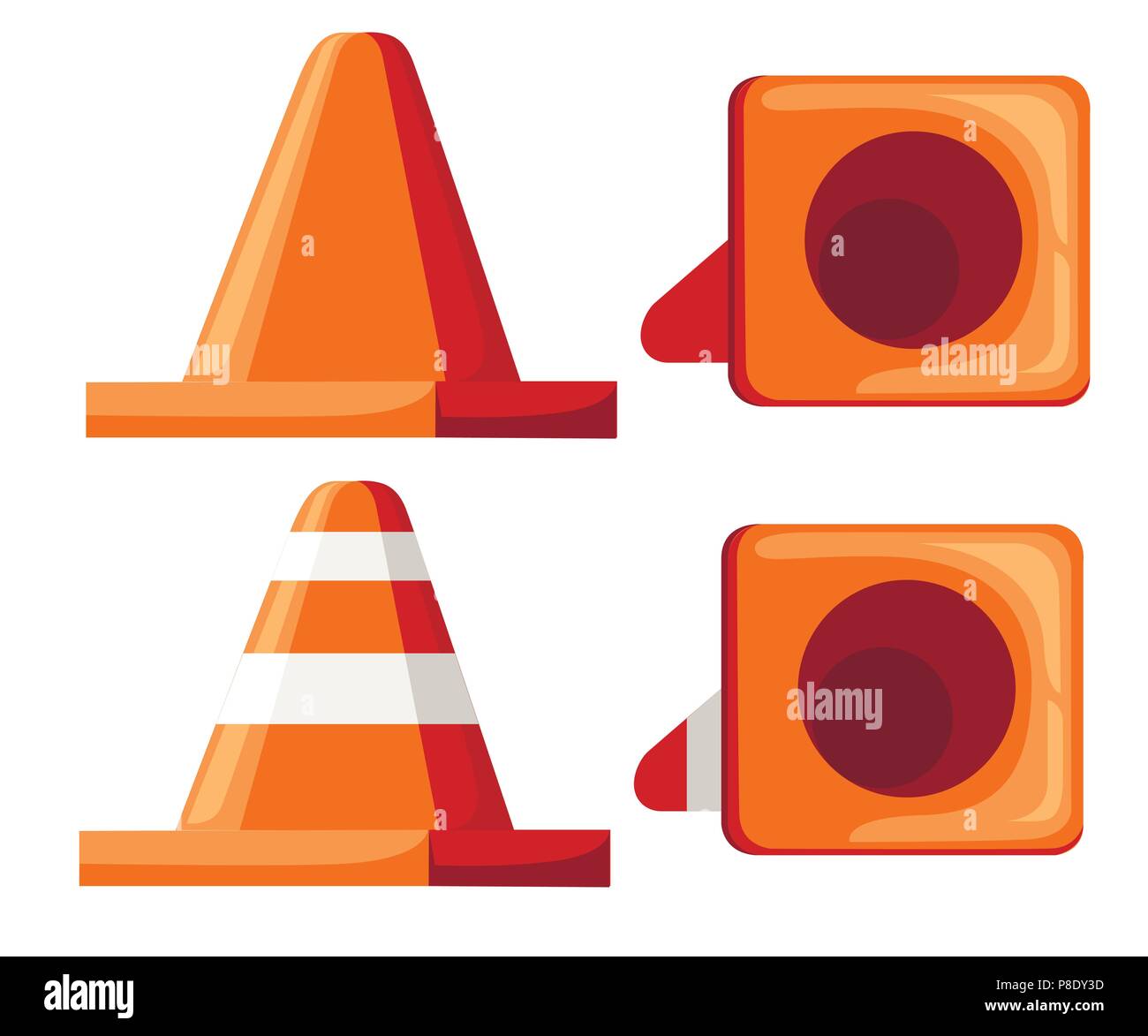 Cône routier icon set. Télévision orange collection traffic cone. Vector illustration isolé sur fond blanc. Illustration de Vecteur