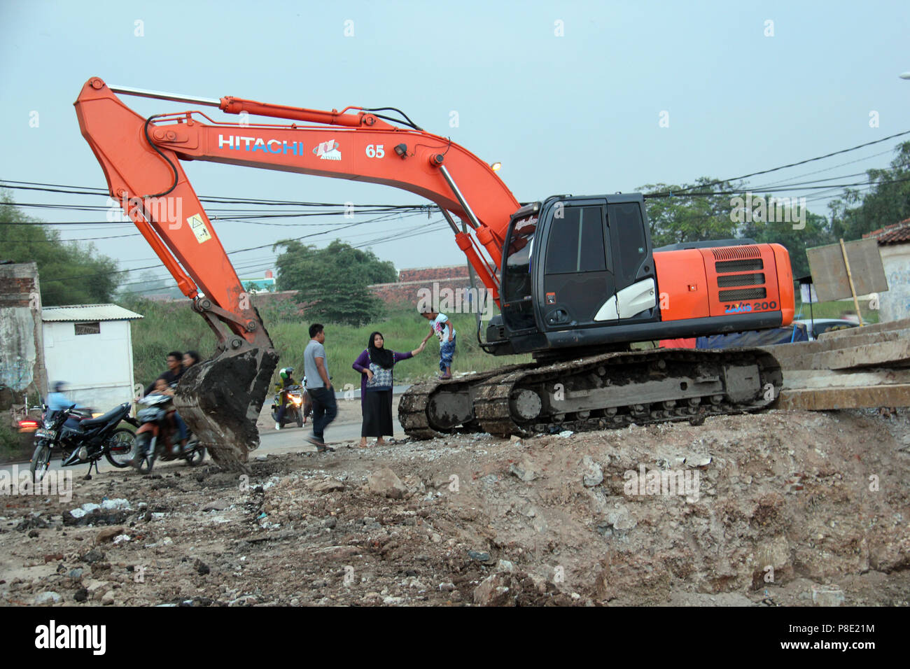 Véhicule de construction sur un chantier à Bandung, Java ouest, Indonésie, Asie. Banque D'Images