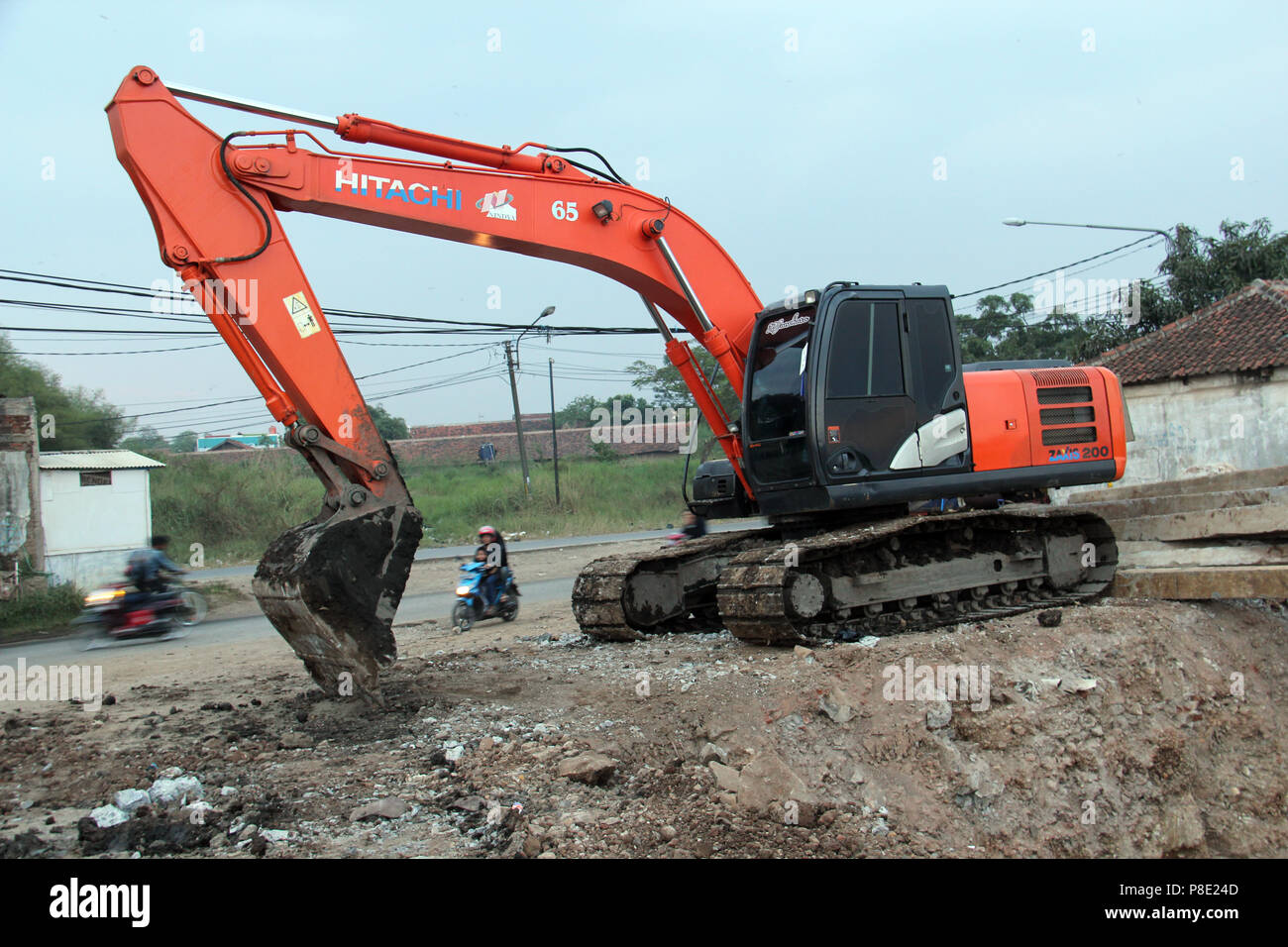 Véhicule de construction sur un chantier à Bandung, Java ouest, Indonésie, Asie. Banque D'Images