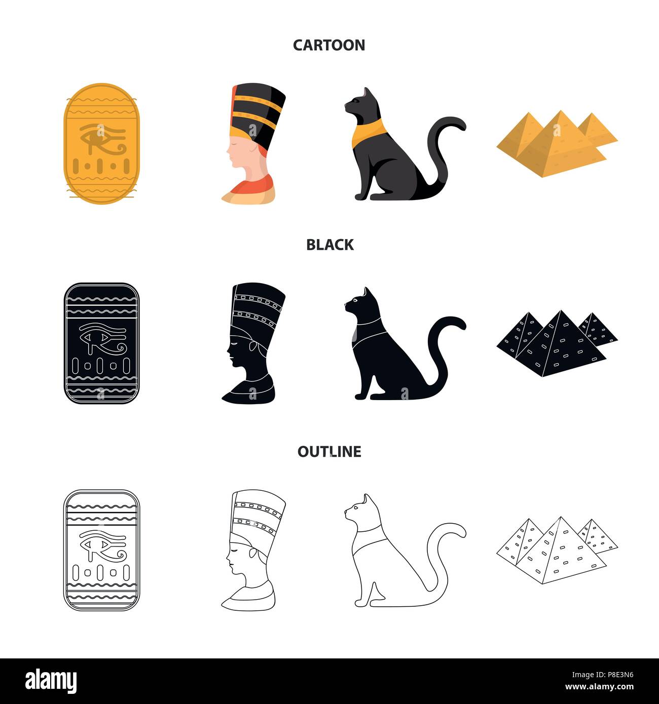 Oeil D Horus Chat Noir Pyramides Chef De Nefertiti L Egypte Ancienne Collection Set Icons In Cartoon Black Style Contour Symbole Vecteur Il Stock Image Vectorielle Stock Alamy