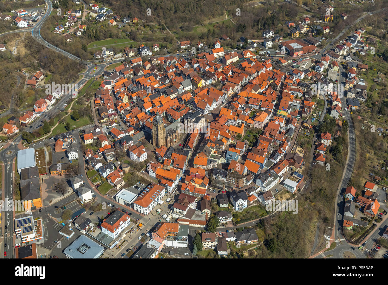 Vue aérienne, Vieille Ville avec l'Église protestante, Bad Wildungen, Hesse du Nord, Hesse, Allemagne Banque D'Images