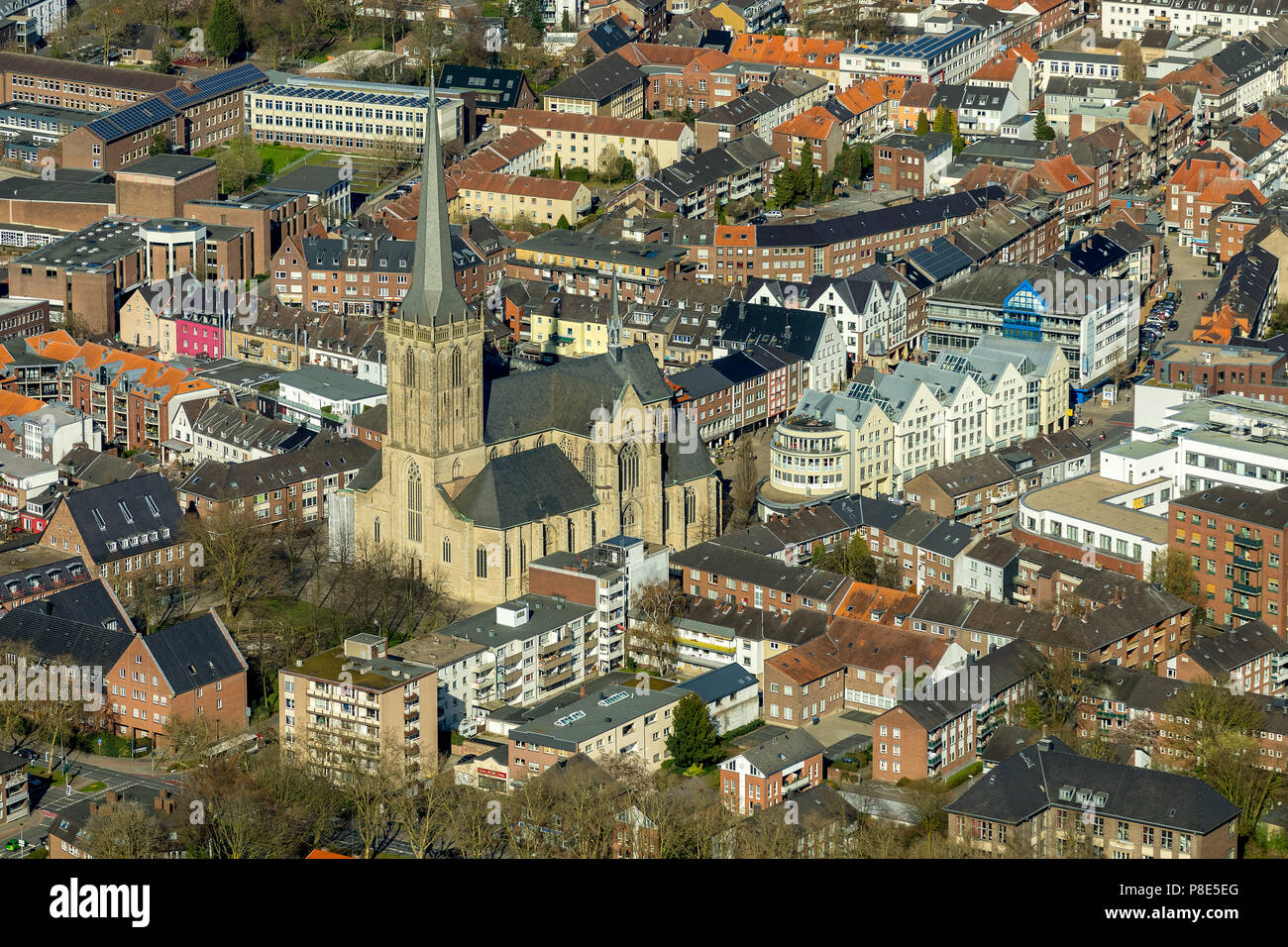 Vue aérienne, de l'église cathédrale de Willibrordi, Wesel, Rhénanie, Bas-rhin, Rhénanie du Nord-Westphalie, Allemagne Banque D'Images