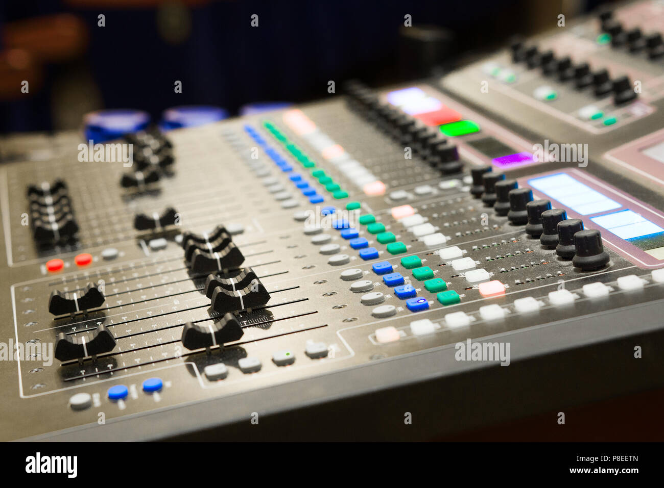 Console de mixage audio close up Banque D'Images